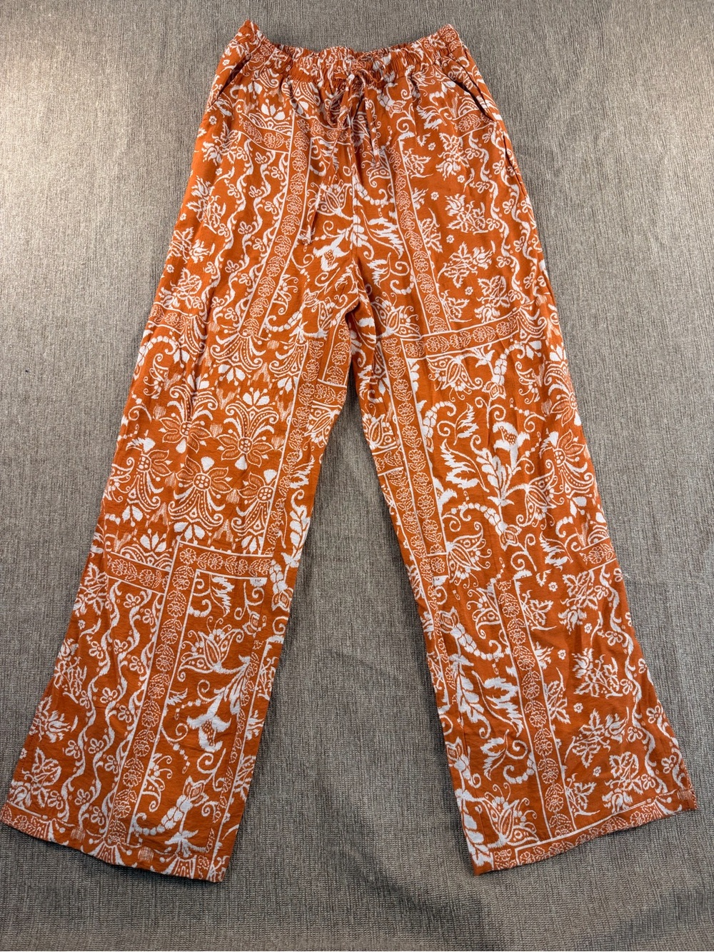 Very J Rust Orange Boho Paisley Floral Wide Leg Pants Small VP71958